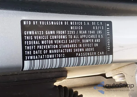 2013 Volkswagen Beetle 2.0T z USA, uszkodzony, nr VIN 3VW8A7AT1DM817012